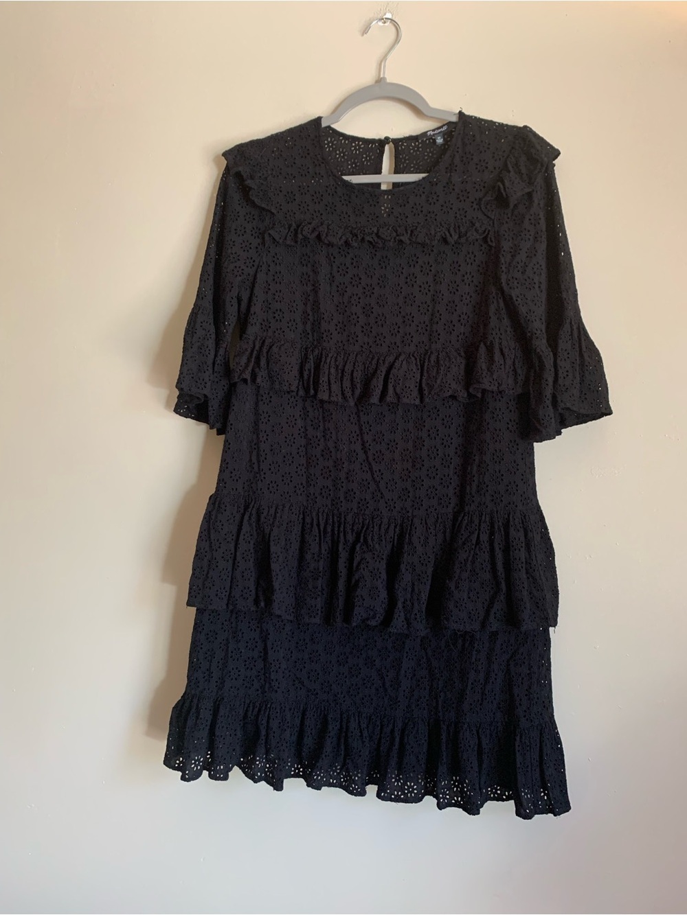 Madewell Black Eyelet Ruffle Tiered Midi Dress Women Size 00 Wedding Casual